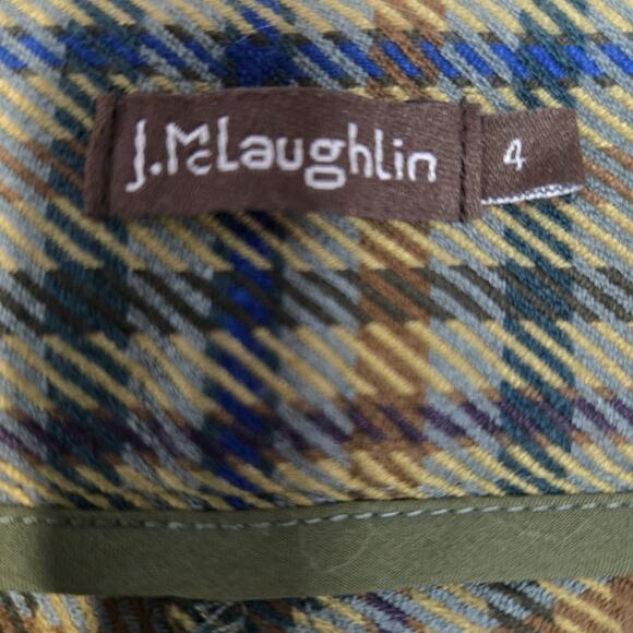 J Mclaughlin Yara Olive Plaid Pants Women 4 Straight Leg Crop Green Blue Stretch - Picture 7 of 12